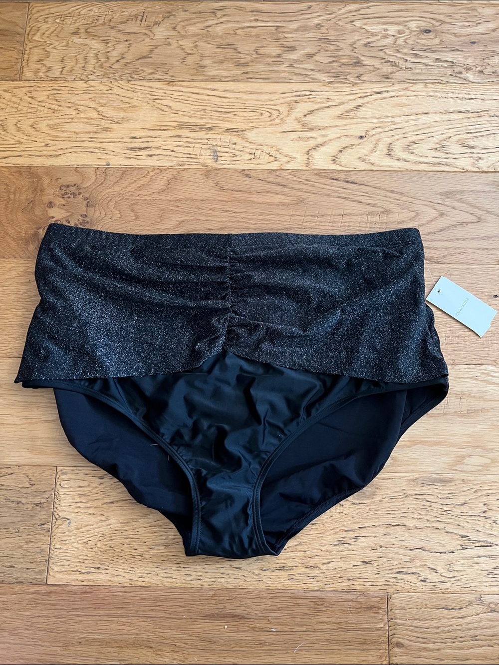 NWT-2X 18-20 -CURVAGILE -High-Waist Foldover Bikini Bottoms - Black with Shimmer